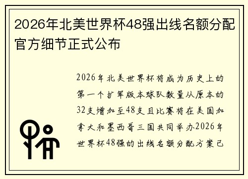 2026年北美世界杯48强出线名额分配官方细节正式公布